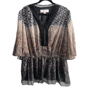 American Glamour Badgley Mischka beaded neckline sequin all over print blouse XL